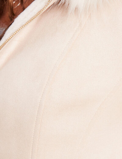 Manteau su&eacute;dine &agrave; capuche creme femme