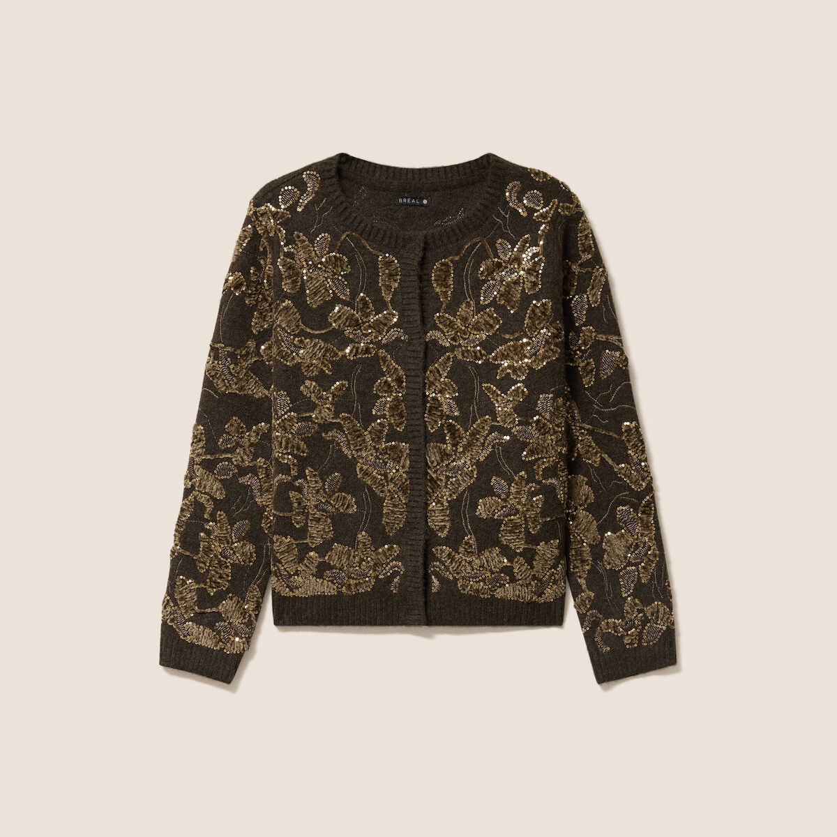 Top En Soie Kaki Brodé De Sequins - Taille 36 - Occasion Très Bon état