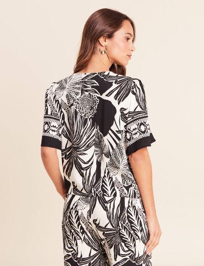Chemise col v manches courtes fluides noir femme