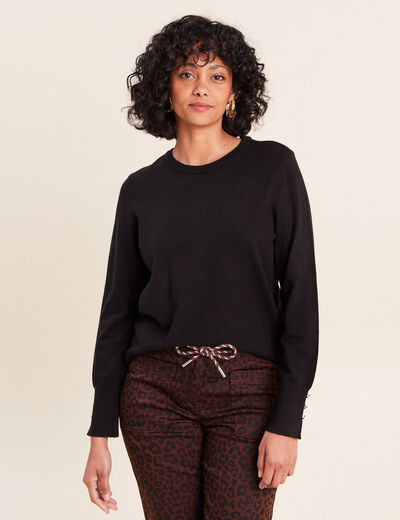 Pull droit col rond manches longues noir femme