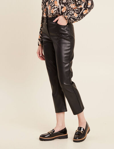 Pantalon droit simili cuir noir femme