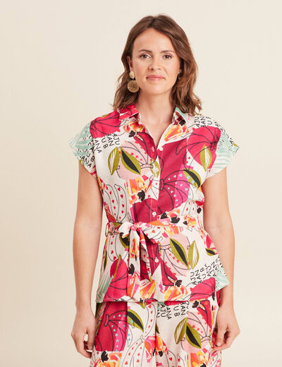 Chemise fluide manches courtes rose femme