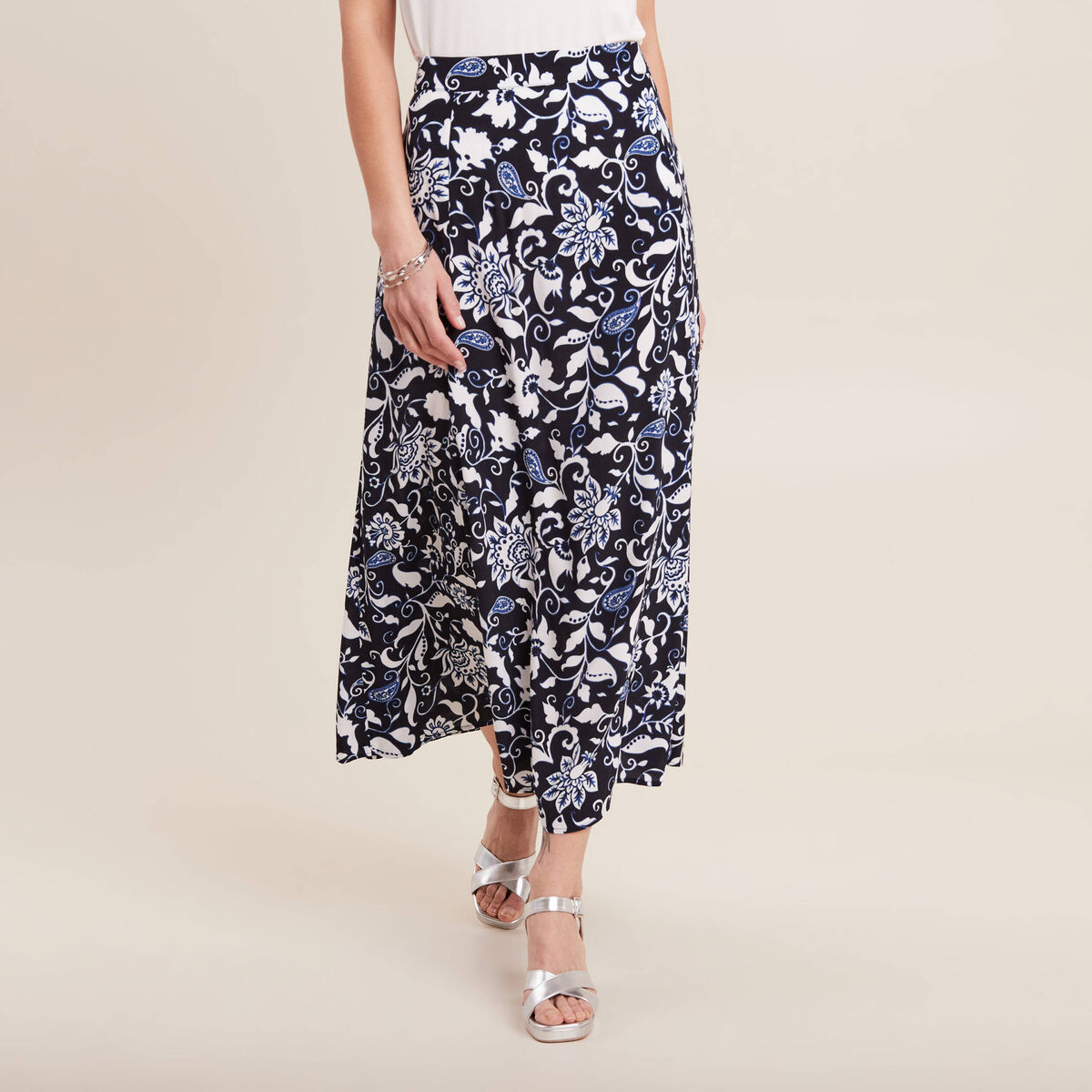 Jupe longue évasée bleu foncé femme
