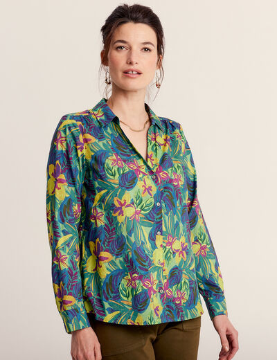 Chemise manches longues vert fluo femme