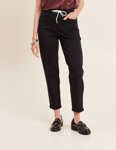 Pantalon coupe droite à coulisse noir femme