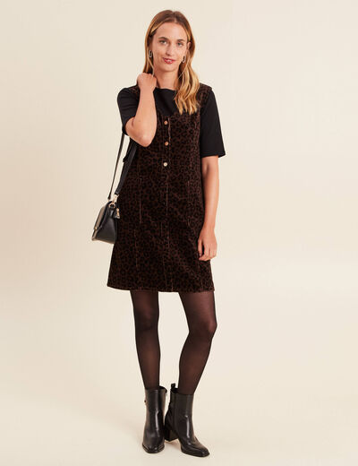 Robe droite courte sans manches velours marron cognac femme