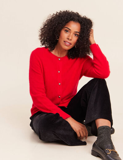 Gilet col rond rouge femme