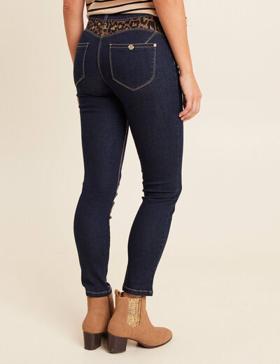Pantalon ajust&eacute; taille bascul&eacute;e denim brut femme