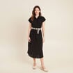 Robe chemise droite ceinturée noir femme