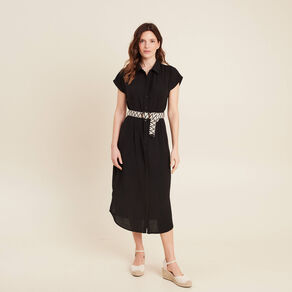 robe chemise droite ceinturee noir femme Robe chemise droite ceinturée noir femme