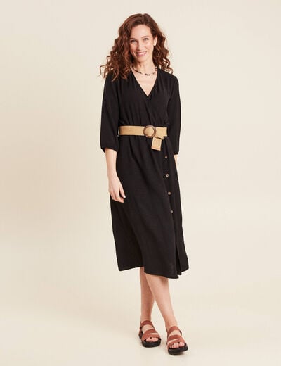 Robe droite ceinturée noir femme