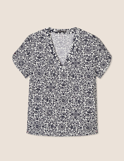 Blouse manches courtes bleu marine femme