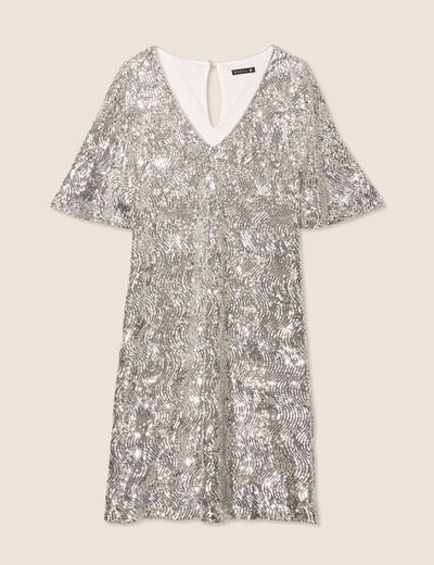 Robe droite sequins gris argent femme