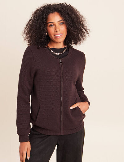 Gilet r&eacute;versible manches longues marron fonc&eacute; femme