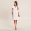 Robe droite fluide smockée ecru femme