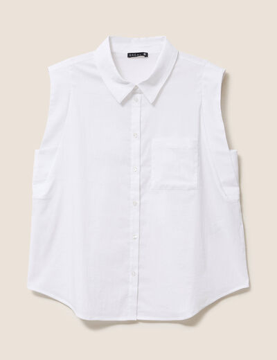 Chemise sans manches col chemise ecru femme