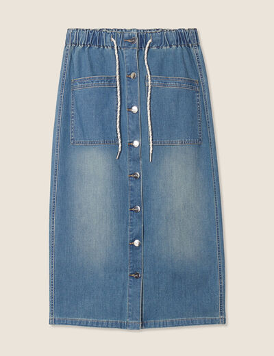 Jupe longue droite en jean denim double stone femme