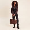 Veste ample courte col montant marron fonc&eacute; femme
