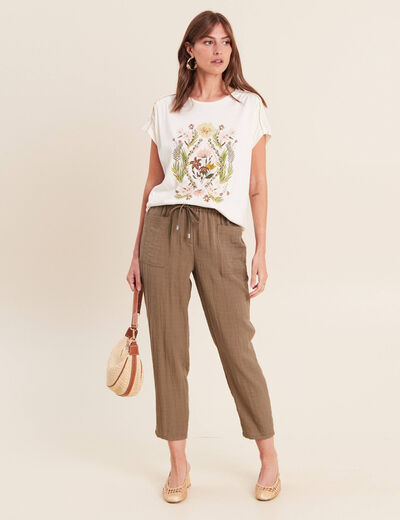 T-shirt col rond manches courtes ecru femme
