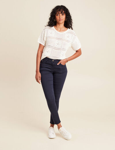 Pantalon léger taille standard 7/8ème bleu marine femme