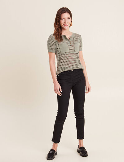 Pull manches courtes ajouré vert clair femme