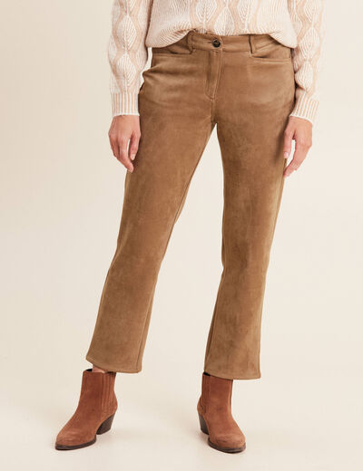 Pantalon droit suédine 7/8ème marron femme