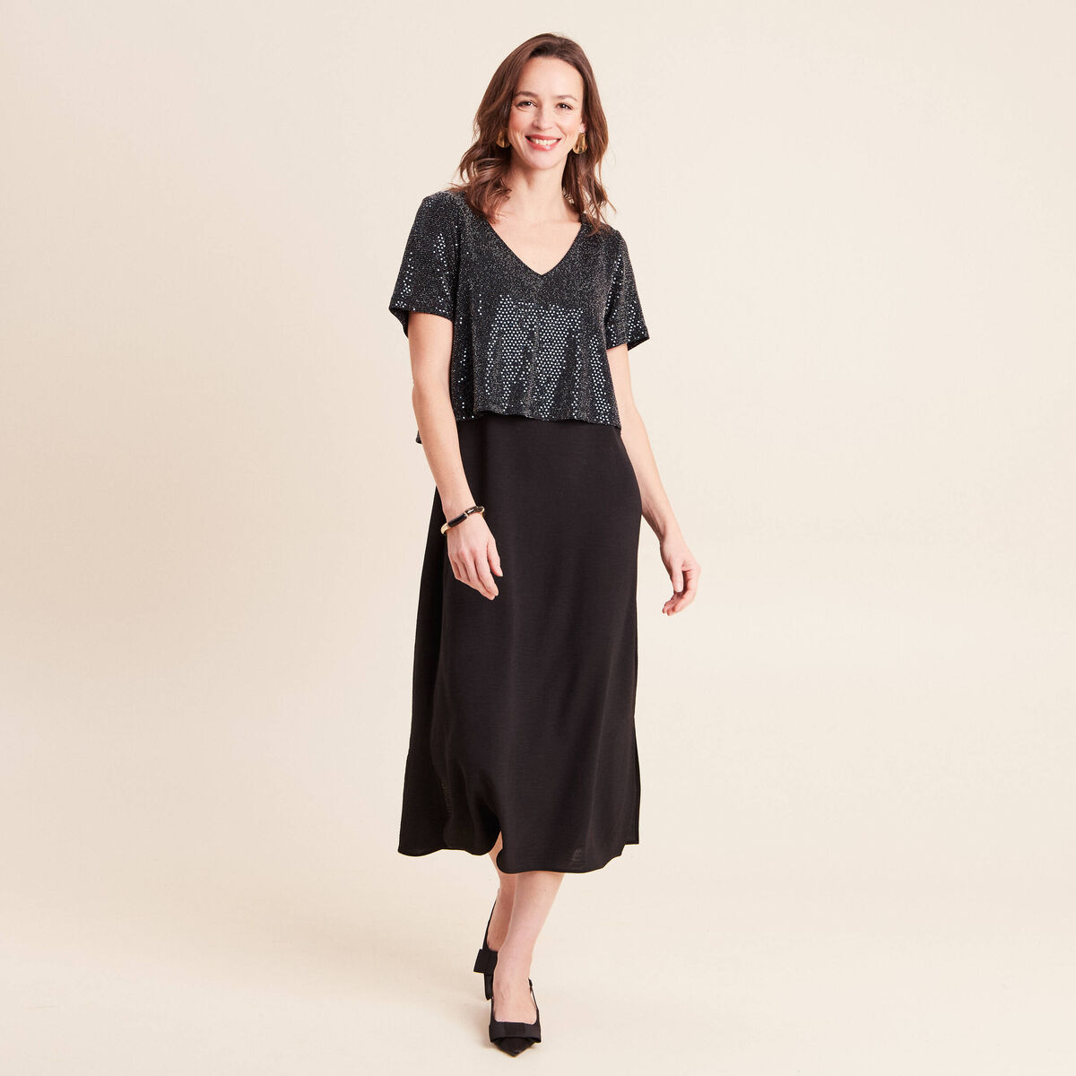 Robe Apricot Femme - Bleu Géométrique - Viscose - Taille 12 - Coupe évasée