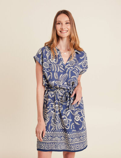 Robe droite courte manches courtes bleu femme
