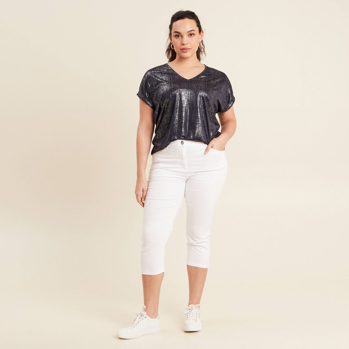 T-shirt manches courtes bleu fonc&eacute; femme