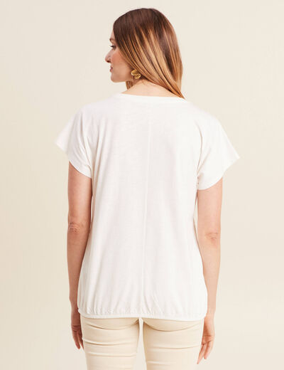 T-shirt manches courtes ajouré ecru femme
