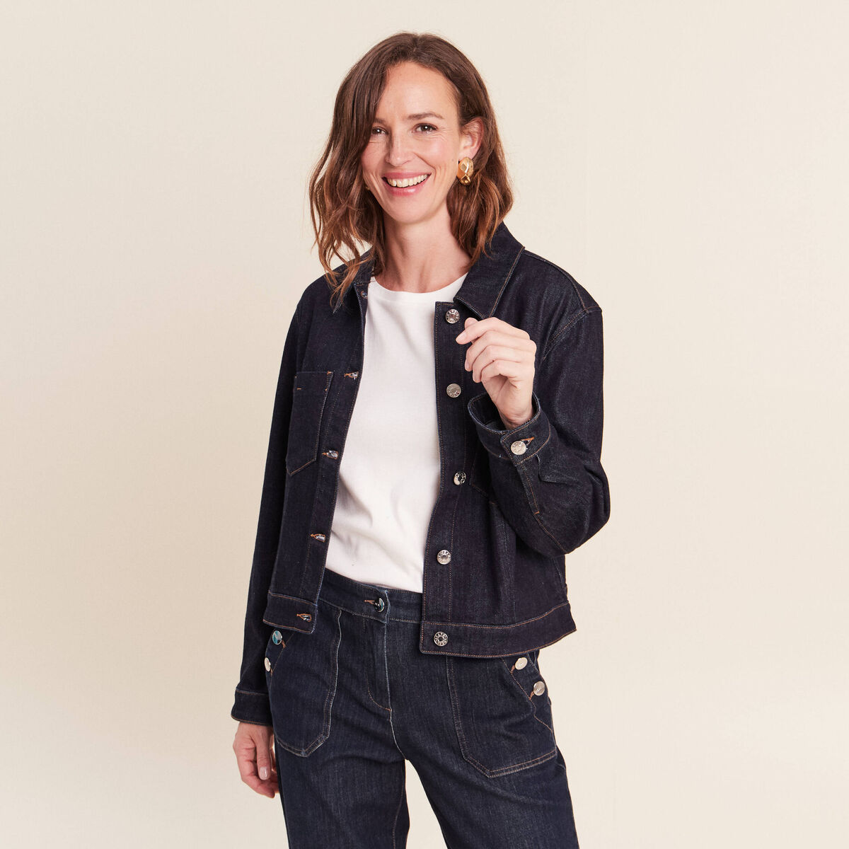 Veste manches longues en jean denim brut femme