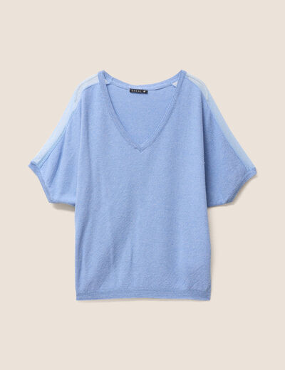 Pull manches courtes plumetis bleu ciel femme