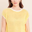 Pull ajour&eacute; sans manches col rond jaune pastel femme