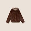 Manteau &agrave; capuche fausse fourrure marron fonc&eacute; femme