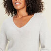 Pull col v manches longues &agrave; sequins gris clair femme