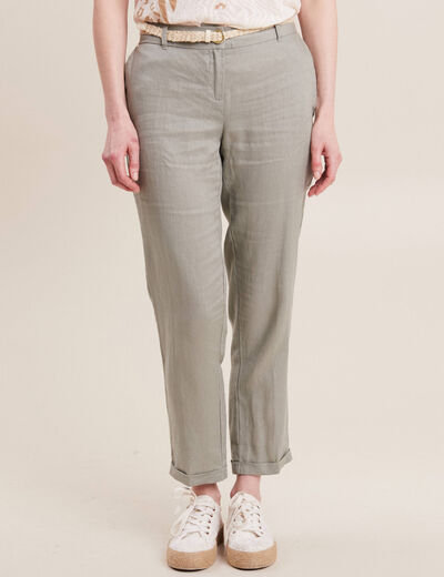 Pantalon flou ceinturé vert clair femme