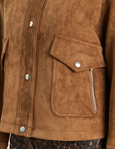 Veste ample col montant doubl&eacute;e marron fonc&eacute; femme