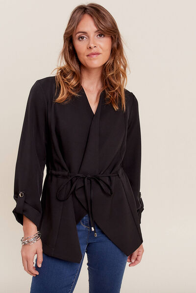 Veste col châle ceinturée noir femme