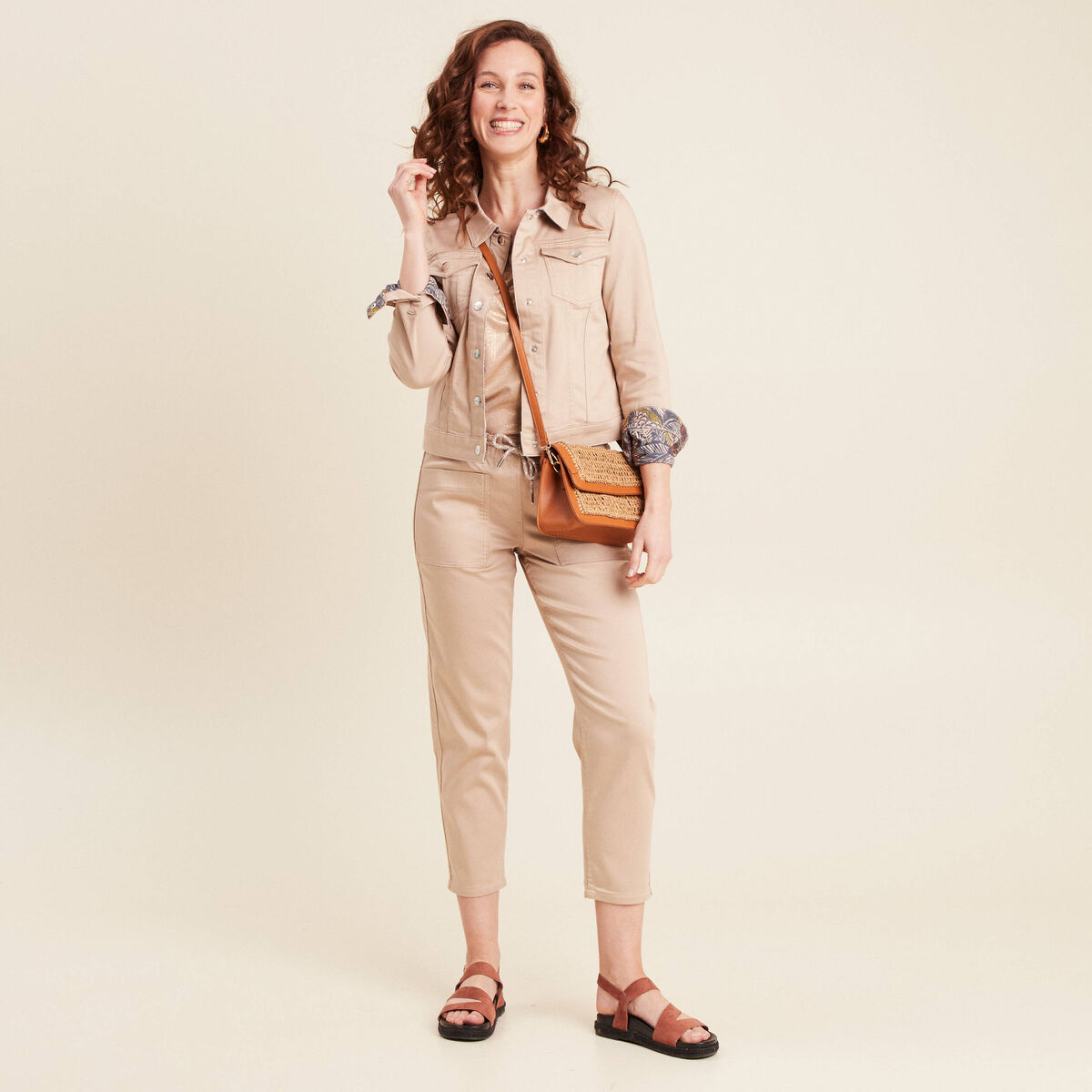 Pantalon droit réversible taupe femme