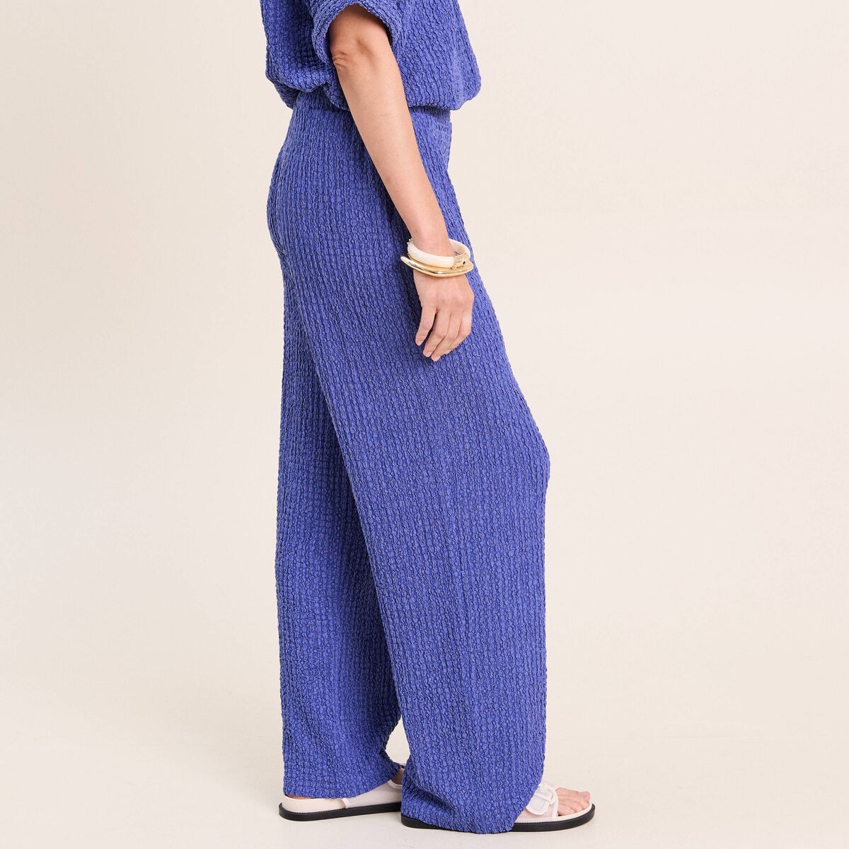 Pantalon large taille haute bleu roi femme