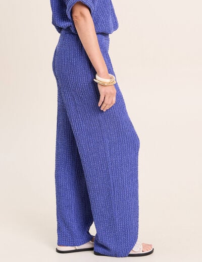 Pantalon large taille haute bleu roi femme