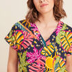 Blouse ample manches courtes multicolore femme
