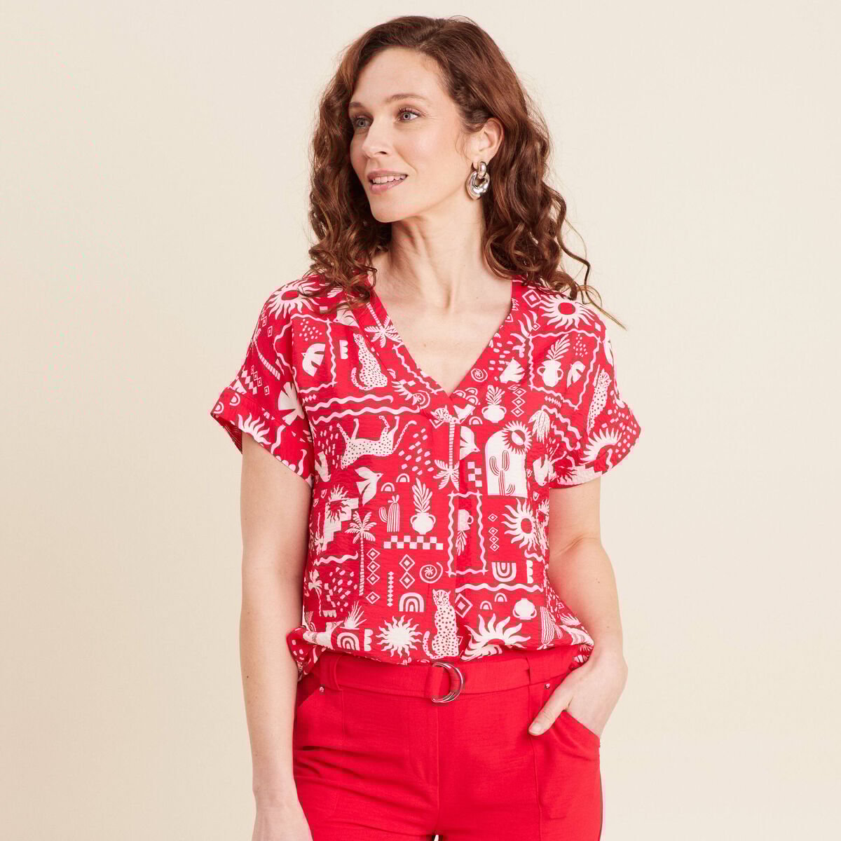 Blouse manches courtes rouge femme