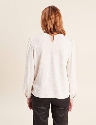 Blouse col rond manches longues ivoire femme