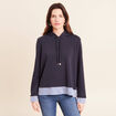 Sweat &agrave; capuche manches longues bleu marine femme