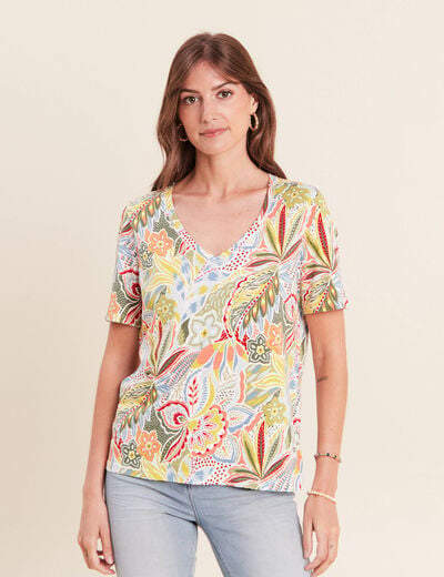 T-shirt col V manches courtes vert femme
