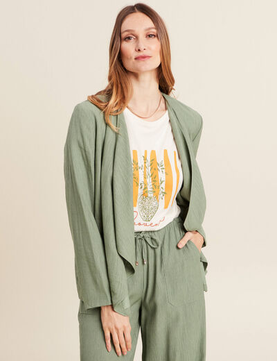 Veste fluide col cascade vert kaki femme
