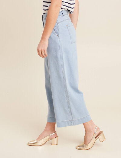 Jean large 7/8ème taille haute denim bleach femme