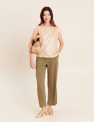 T-shirt col rond sans manches beige femme
