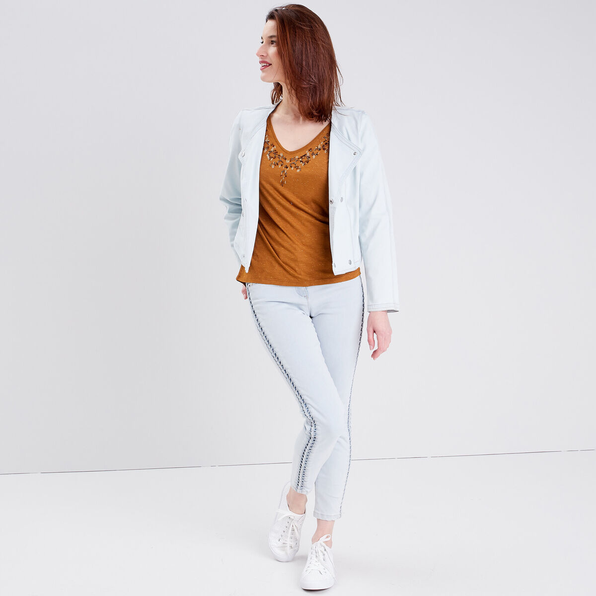 T-shirt manches courtes marron femme